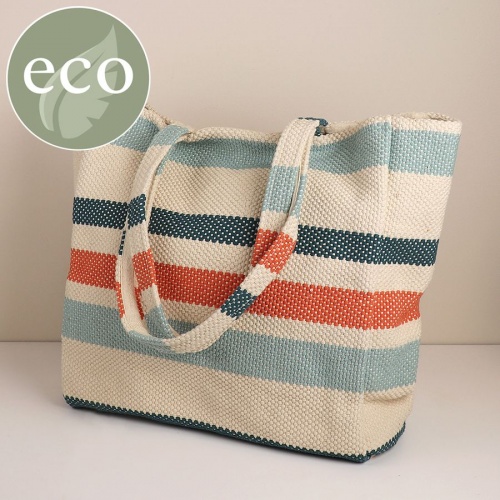 Blue Mix Striped Cotton Beach Bag by Peace of Mind
